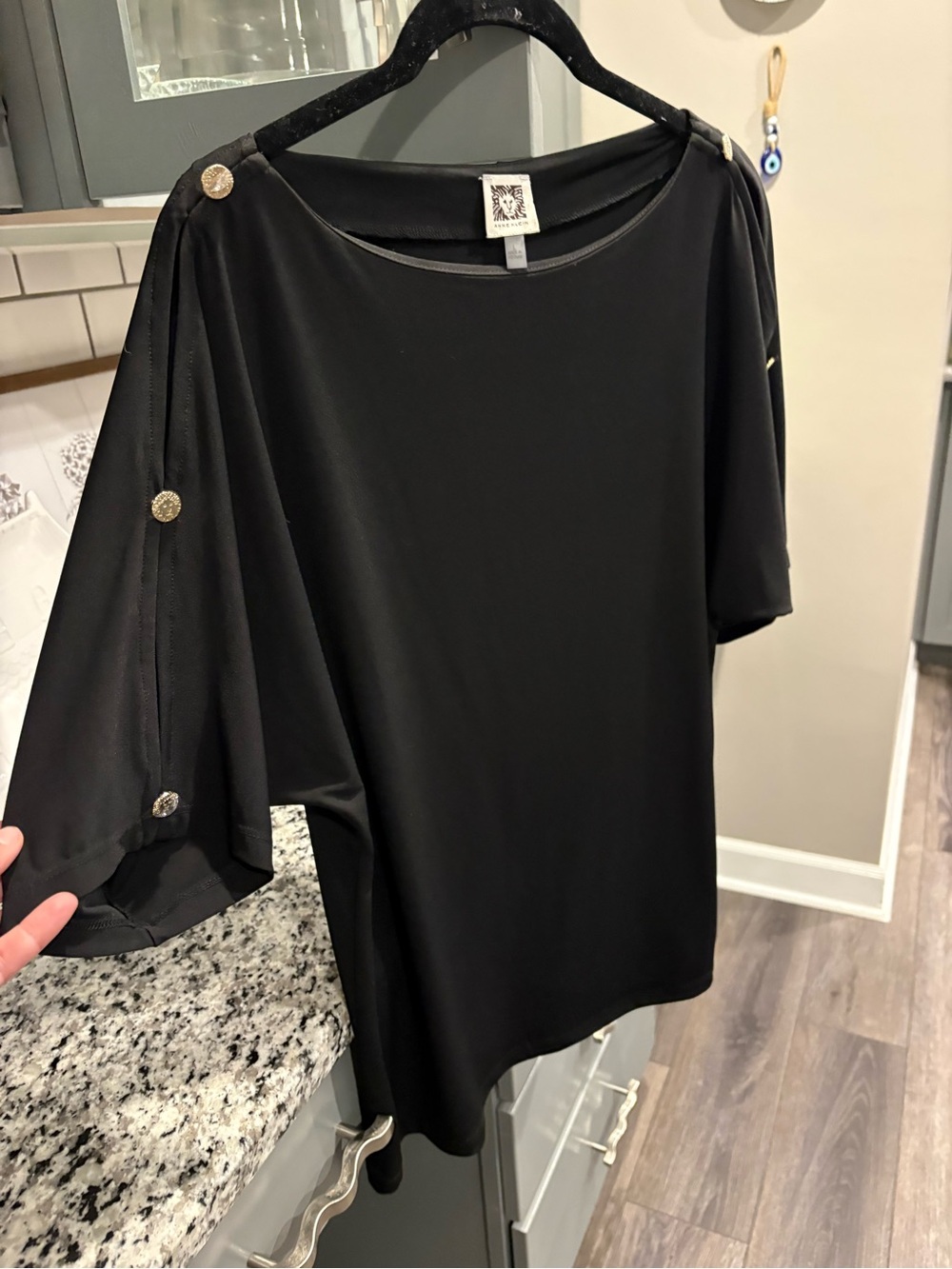 Anne Klein Black Button-Accent Dolman Sleeve Top